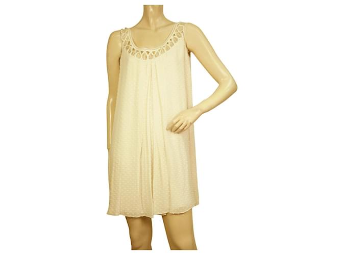 Temperley London Ivory Silk Cotton "Swiss Dot" Lace Straps Mini Dress size UK 10 Cream  ref.1000342