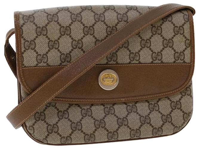 Gucci Vintage Gucci GG Beige Canvas & Brown Leather 2 Way Flap