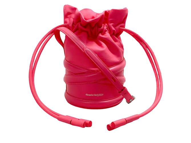 Bolsa Alexander McQueen Neon Rosa Suave Curva com Cordão Couro  ref.1000733