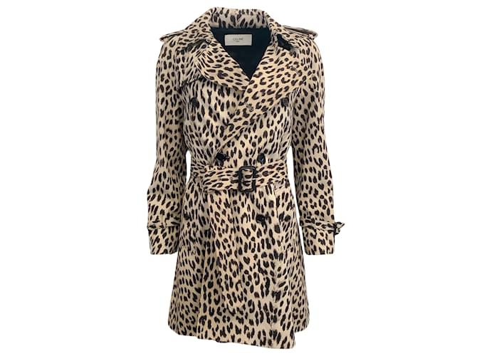 Céline Celine Cotton Twill Leopard Print Short Trench Coat Brown  ref.1000736