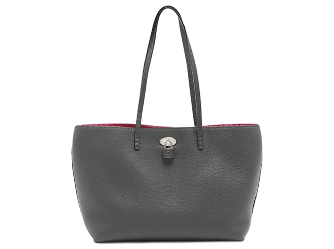 Fendi Carla Selleria Bolso Tote de Cuero Gris  ref.1000737