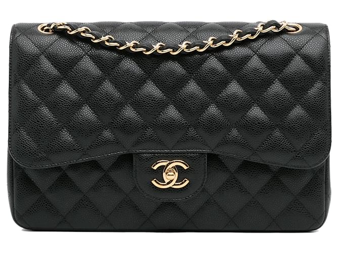 Chanel Black Jumbo Classic Caviar Double Flap Leather ref.1000934 - Joli  Closet