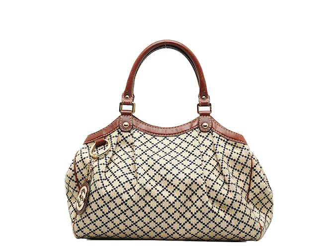 Gucci Diamante Canvas Sukey Handbag 211944 Marrom Lona  ref.1001211