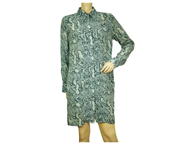 Zadig & Voltaire Mini-robe chemise boutonnée soyeuse à imprimé animal et peau de serpent bleue Soie  ref.1001323