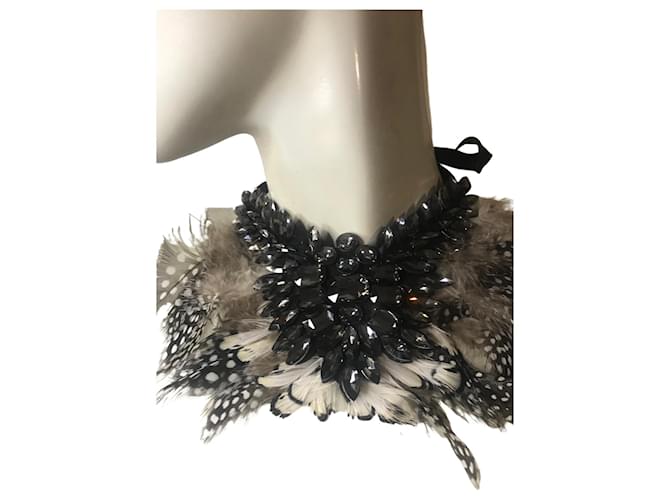 Autre Marque Pheasant feather necklace Black Beige Cloth  ref.1001453
