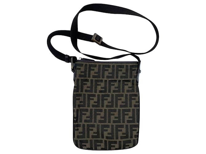 Fendi shoulder bag Brown Black Leather Cloth  ref.1001490