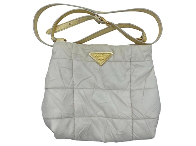 Prada shoulder bag Eggshell Patent leather Cloth  ref.1001524