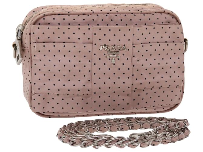 PRADA Dot Chain Shoulder Bag Nylon Pink Black Auth 48618  ref.1001632