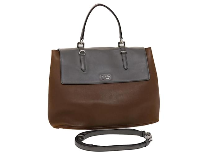 PRADA Hand Bag Leather 2way Brown Auth fm2539  ref.1001729