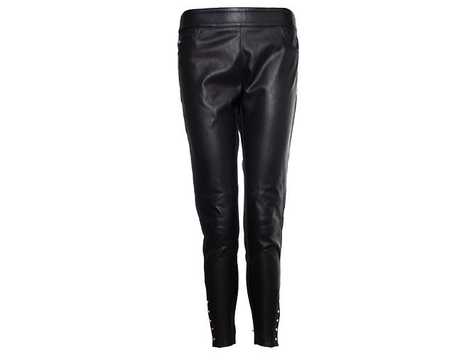 Elisabetta Franchi, Stretchhose mit Lederimitat. Schwarz