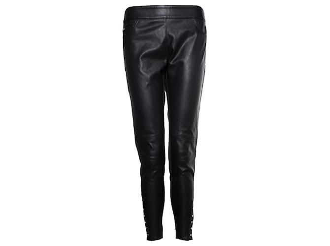 Elisabetta Franchi, stretch trousers with imitation leather. Black Polyester  ref.1001877