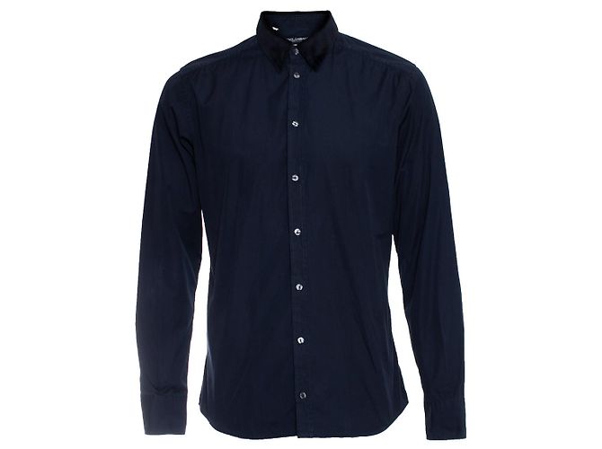 Dolce & Gabbana, Chemise bleue à col en velours.