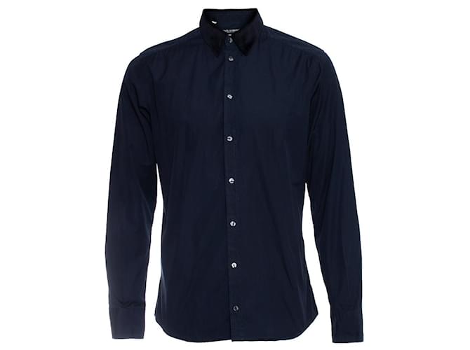 DOLCE & GABBANA, Camicia blu con colletto in velluto. Cotone  ref.1001894