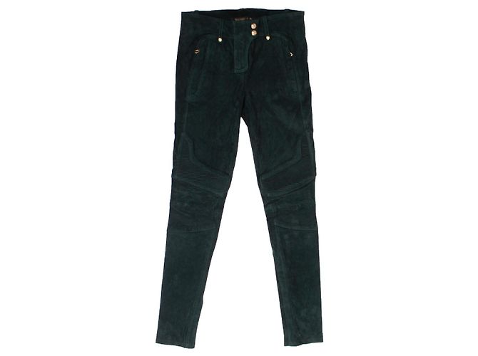 Autre Marque Balmain XH&M, Calça biker camurça verde.