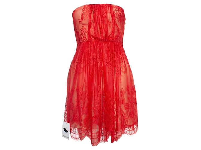 Tibi, Strapless lace dress in orange. Silk  ref.1001898