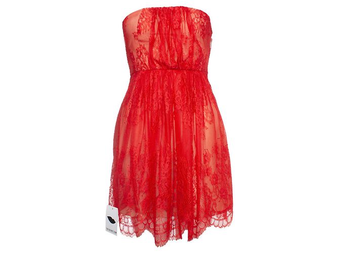 Tibi, Trägerloses Spitzenkleid in Orange.