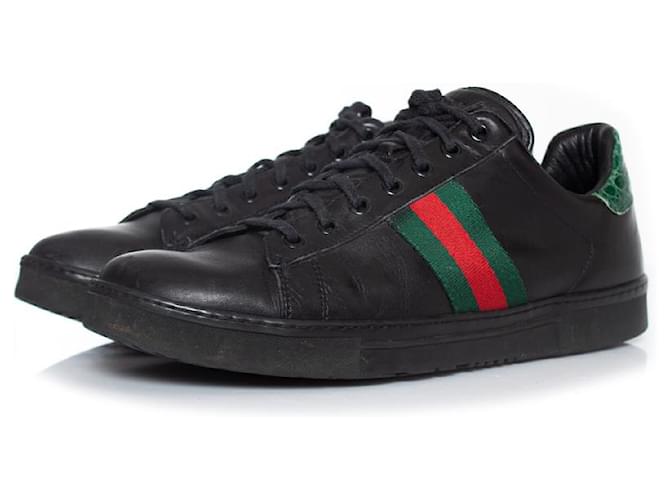 Gucci, Zapatillas de cuero negras Ace Negro  ref.1001956