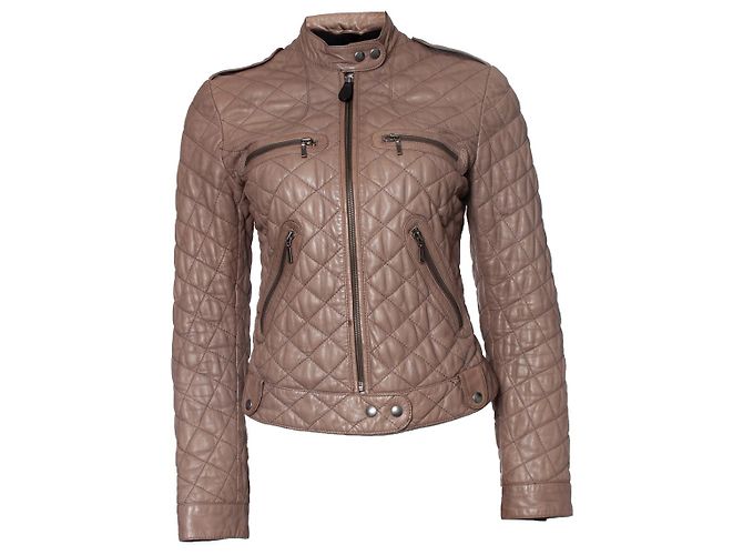 Autre Marque Enes, Jaqueta biker de couro acolchoada Marrom