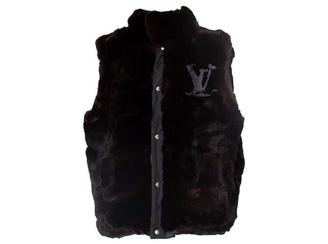 Louis Vuitton, Reversible Damier graphite down vest Black Polyester Fur  ref.1001965 - Joli Closet