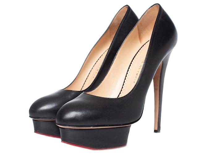 Charlotte Olympia Charlotte Olimpia, Zapatos de tacón con plataforma de piel negra. Negro Cuero  ref.1001966