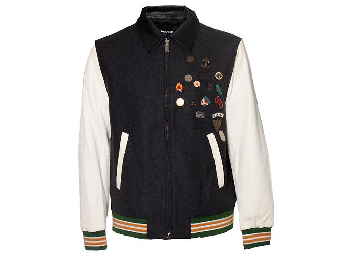 Dsquared2, jaqueta bomber com mangas de couro Branco Azul Cinza