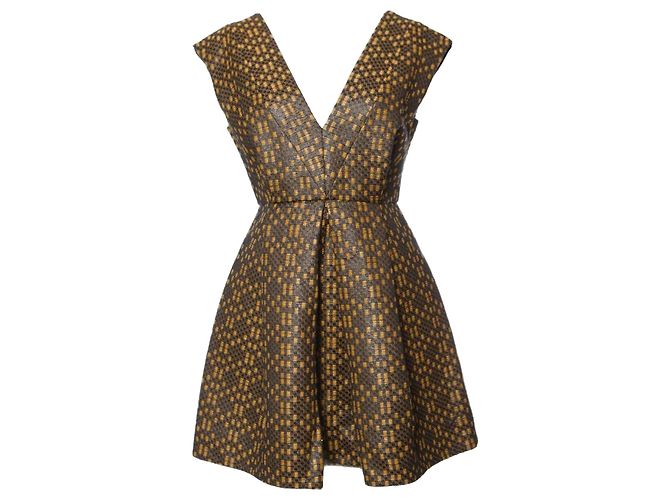 Matthew Williamson Matthäus Williamson, Ocker/Schwarzes gewebtes Kleid in Größe UK10/M. Braun Gelb