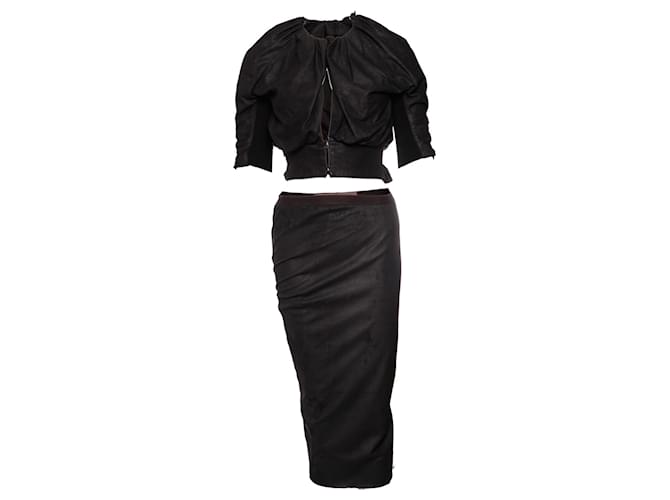 Rick Owens, Black leather skirt (I40/XS) and top (I42/S).  ref.1001980