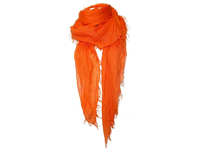 Faliero Sarti, Orange cashmere scarf with fringes. Silk  ref.1001985
