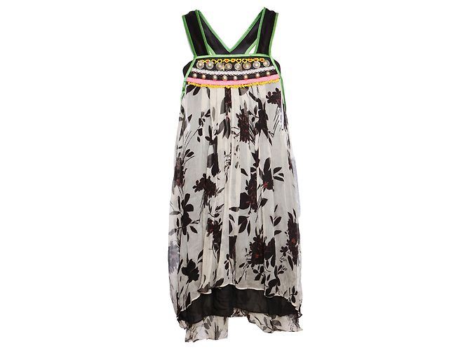 ETRO, Abito salopette multicolore con ricami