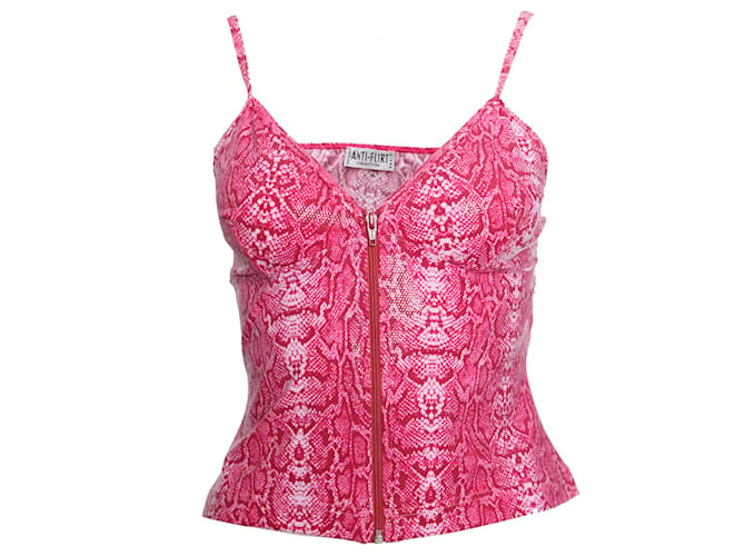 Autre Marque Anti-Flirt, Rosa glänzendes Stretch-Top mit Schlangenmuster und Reißverschluss vorne in Größe S. Pink  ref.1002001