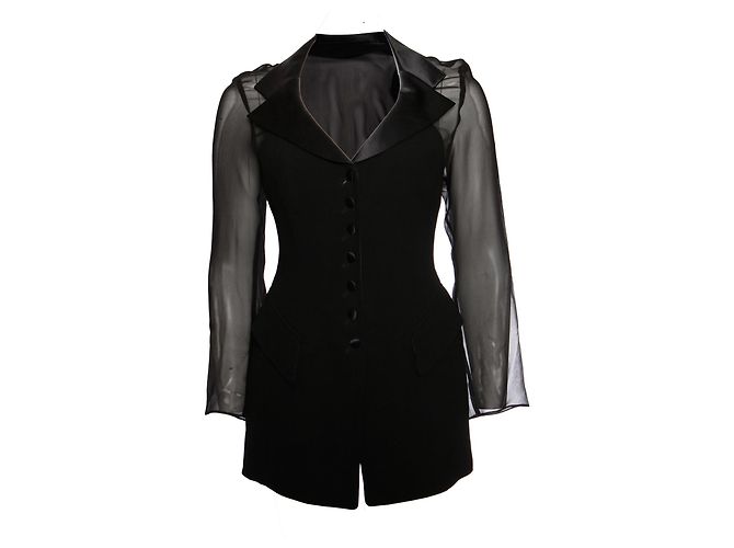 Rena Lange, Schwarze, halbtransparente Blazerjacke.