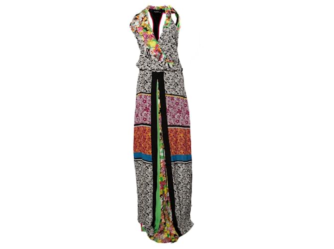 ETRO, Vestido patchwork de seda multicolor sin mangas con estampado de flores en la talla IT42/S.  ref.1002010