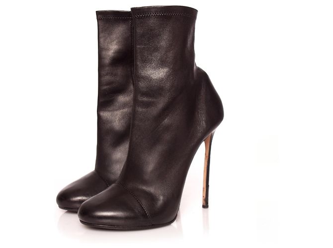 Dsquared2, black soft stretch leather ankle boots.