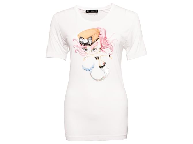 Dsquared2, T-shirt bianca con sirena ricamata. Bianco  ref.1002018