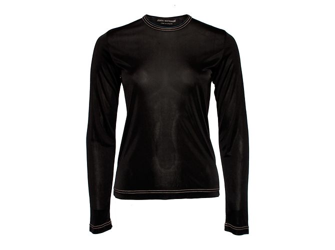 JUNYA WATANABE/COMME des GARCONS, Schwarzes, halbtransparentes, glänzendes Top in Größe S.