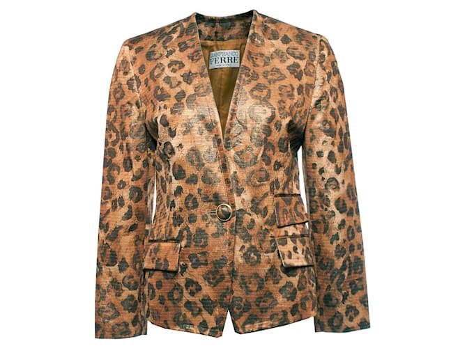 Gianfranco Ferré GIANFRANCO FERRE, blazer leopardato con lurex. Marrone Cotone  ref.1002021