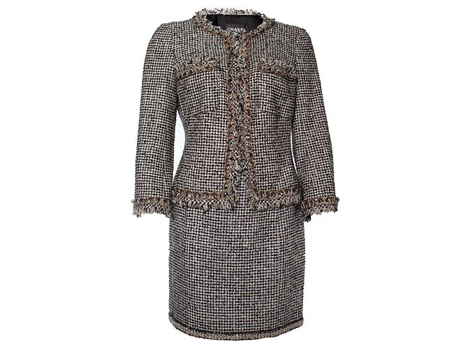 Conjunto Chanel de lã e tweed preto e branco