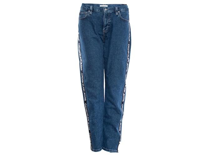 Calvin Klein, Blue jeans with logo trim Cotton  ref.1002043