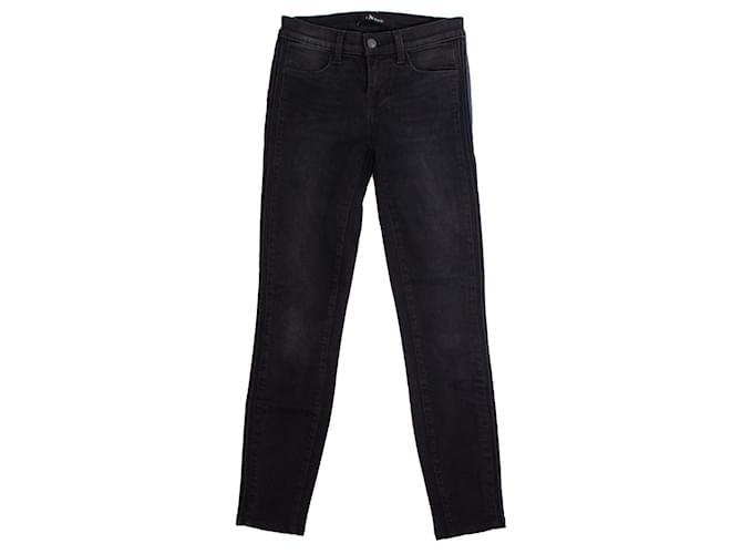J Brand Marca J, Calça jeans preta com acabamento em couro Preto Algodão  ref.1002052