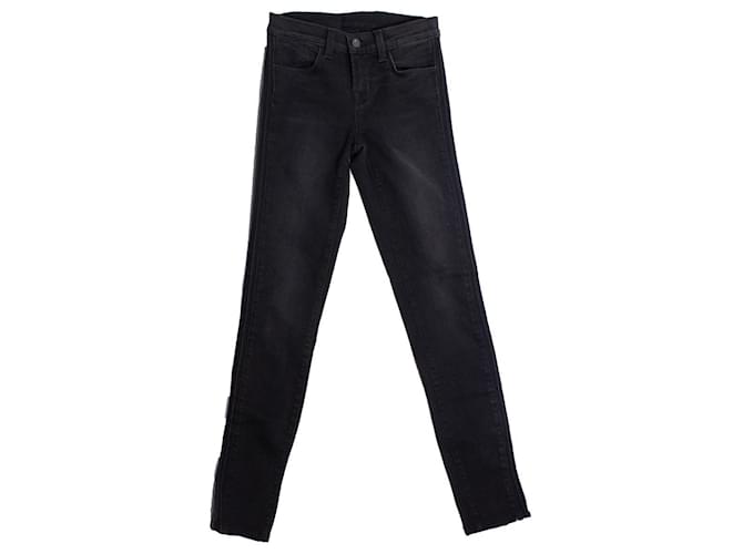 J Brand Marca J, Calça jeans preta com acabamento em couro Preto Algodão  ref.1002054
