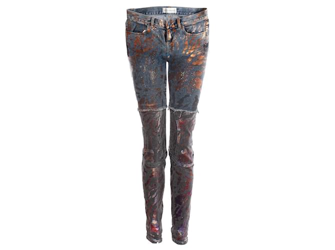 French connection, Jeans with metallic paint splashes Blue Multiple colors Cotton  ref.1002064