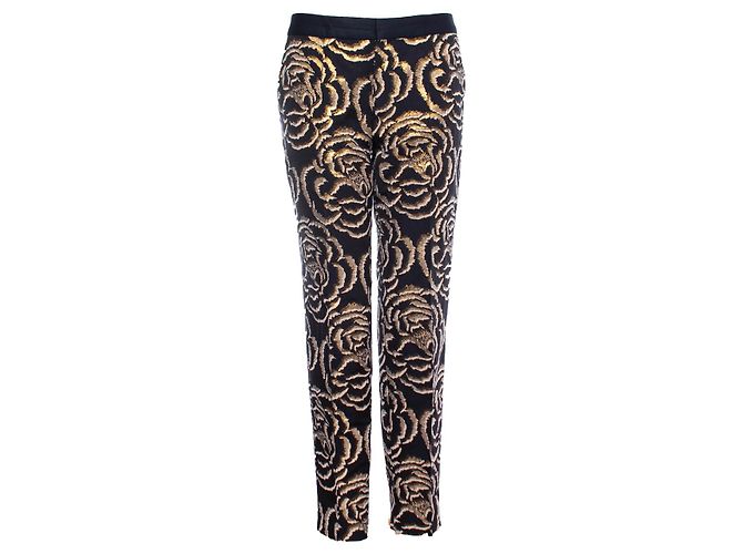 Autre Marque Chloé Stora, Hose mit goldenen Blumen Blau