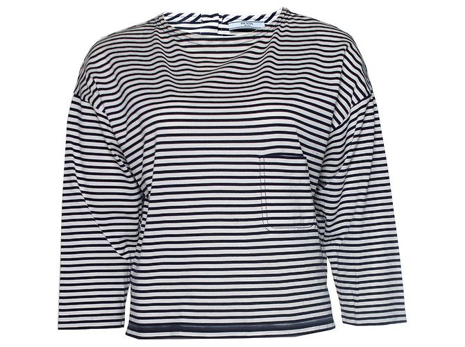 Prada, Top rayas con bolsillo Blanco Azul 