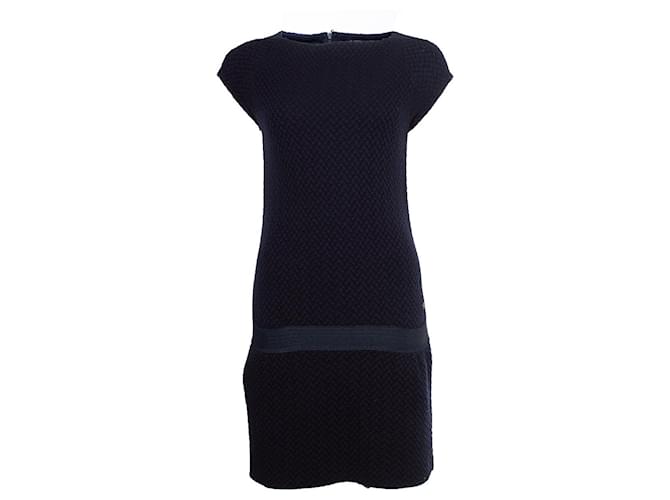 Chanel, blaues gewebtes Kleid mit Taschen Wolle  ref.1002094