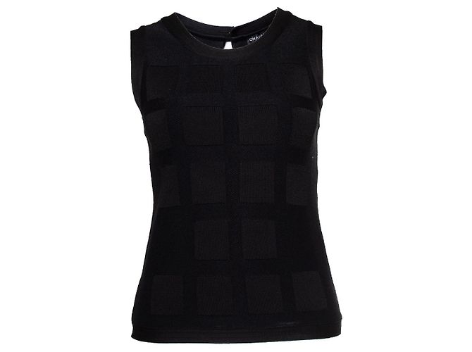 Chanel, black woven top with structured print