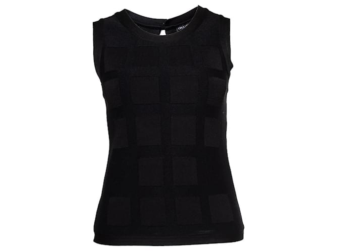 Chanel, top tejido negro con estampado estructurado Seda  ref.1002098