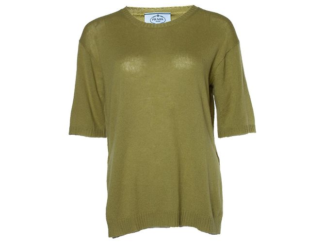 Prada, pull manches courtes en cachemire vert