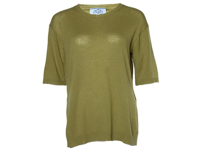 Prada, green cashmere short sleeve sweater  ref.1002102
