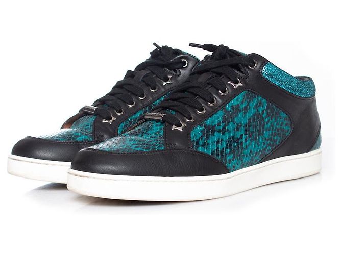 Jimmy Choo, Baskets à imprimé serpent métallisé Miami Noir Vert
