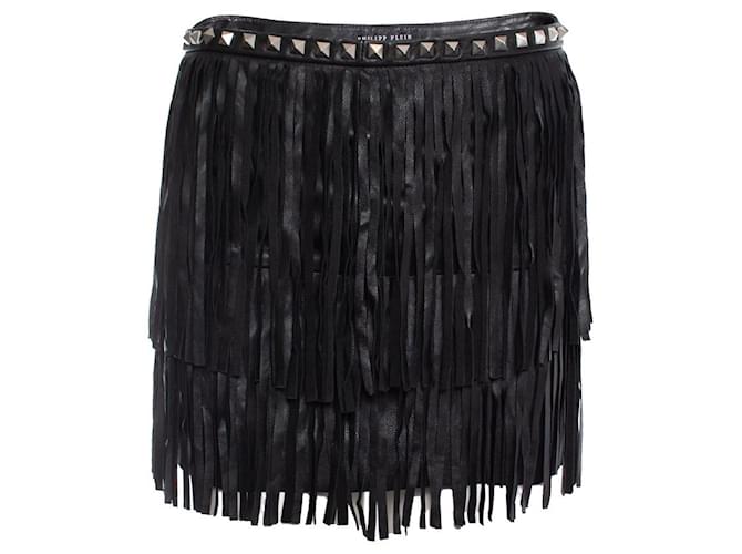 Philipp Plein, leather fringe mini skirt Black  ref.1002110